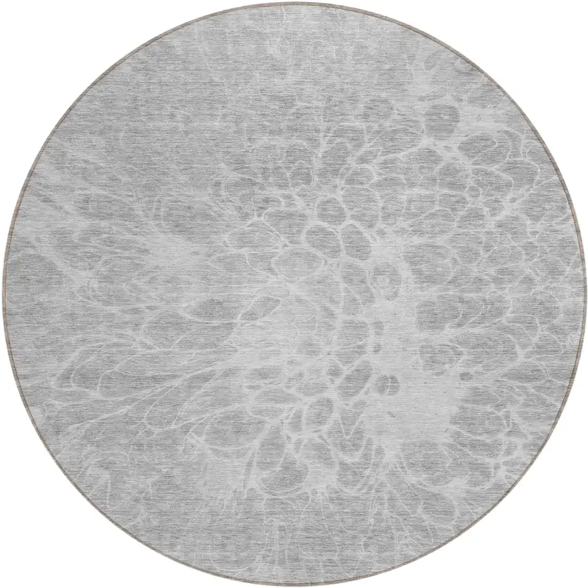 8' Silver And Gray Round Abstract Washable Indoor Outdoor Area Rug Photo 3