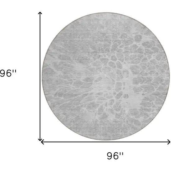 8' Silver And Gray Round Abstract Washable Indoor Outdoor Area Rug Photo 2