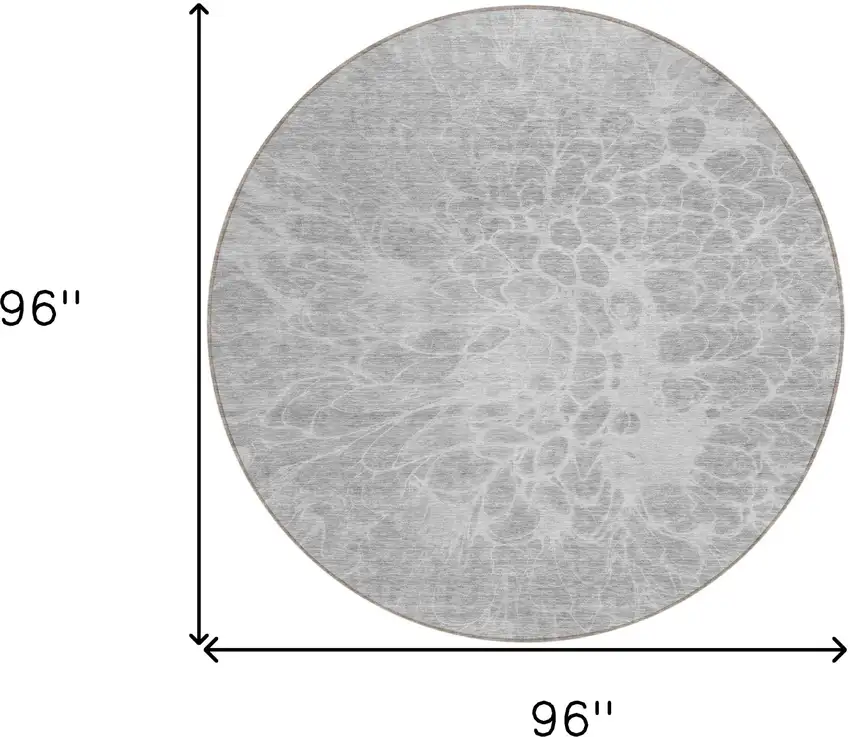 8' Silver And Gray Round Abstract Washable Indoor Outdoor Area Rug Photo 2