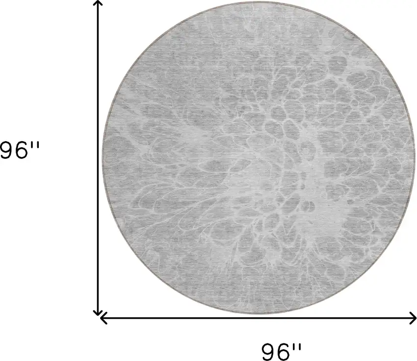 8' Silver And Gray Round Abstract Washable Indoor Outdoor Area Rug Photo 2