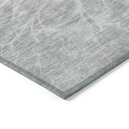 8' Silver And Gray Round Abstract Washable Indoor Outdoor Area Rug Photo 4