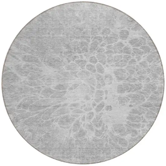 8' Silver And Gray Round Abstract Washable Indoor Outdoor Area Rug Photo 6
