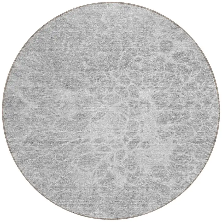 8' Silver And Gray Round Abstract Washable Indoor Outdoor Area Rug Photo 6