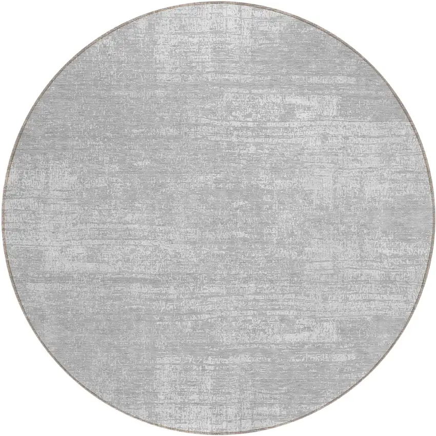 8' Silver And Gray Round Abstract Washable Indoor Outdoor Area Rug Photo 2