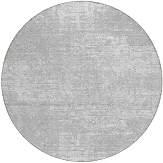 8' Silver And Gray Round Abstract Washable Indoor Outdoor Area Rug Photo 2