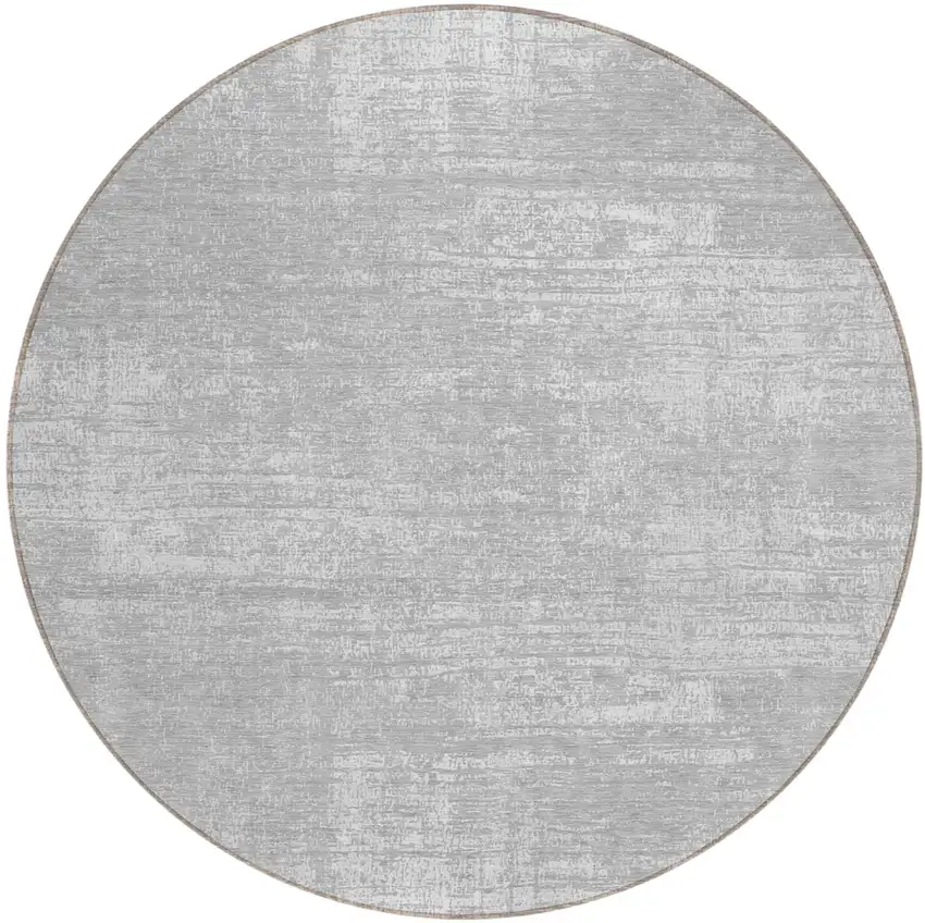 8' Silver And Gray Round Abstract Washable Indoor Outdoor Area Rug Photo 2