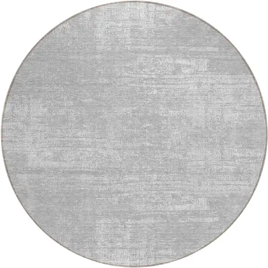 8' Silver And Gray Round Abstract Washable Indoor Outdoor Area Rug Photo 2