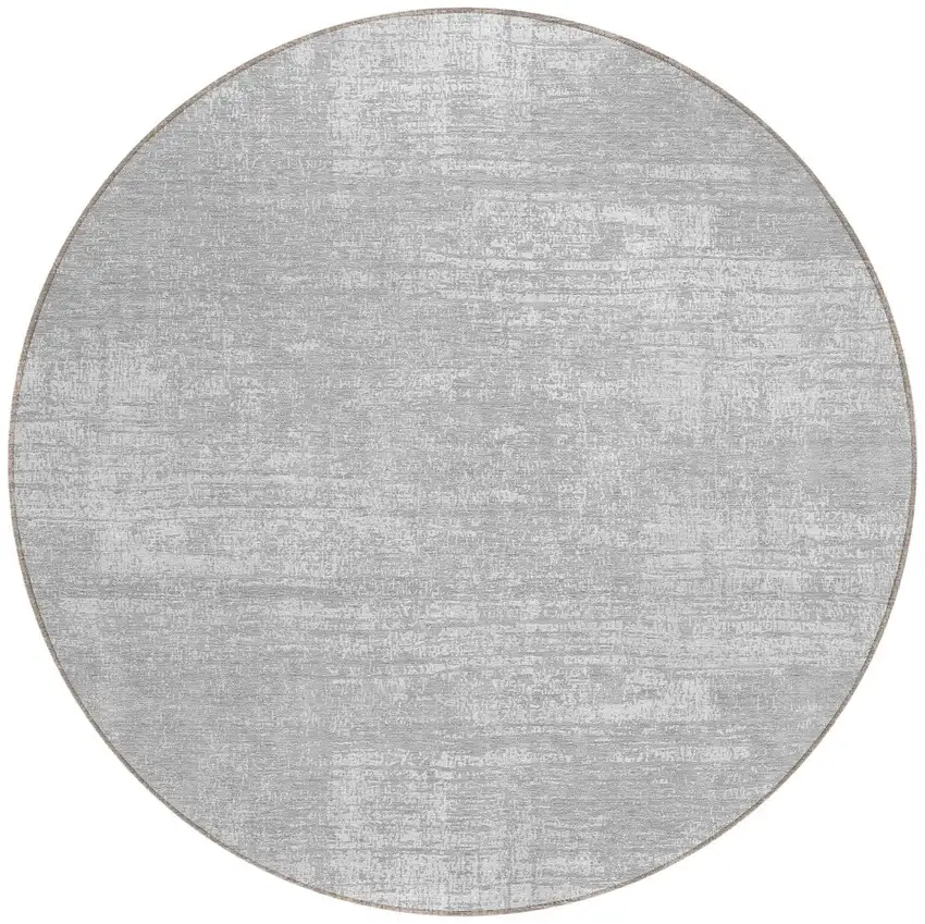 8' Silver And Gray Round Abstract Washable Indoor Outdoor Area Rug Photo 5