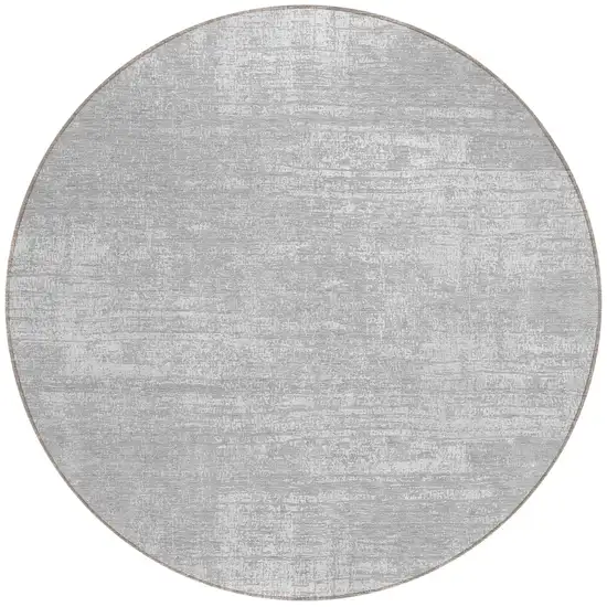 8' Silver And Gray Round Abstract Washable Indoor Outdoor Area Rug Photo 5
