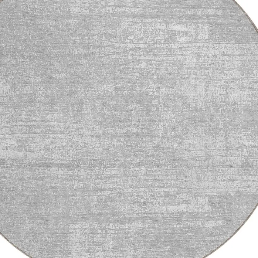 8' Silver And Gray Round Abstract Washable Indoor Outdoor Area Rug Photo 4