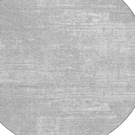 8' Silver And Gray Round Abstract Washable Indoor Outdoor Area Rug Photo 4