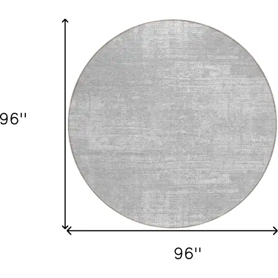8' Silver And Gray Round Abstract Washable Indoor Outdoor Area Rug Photo 3