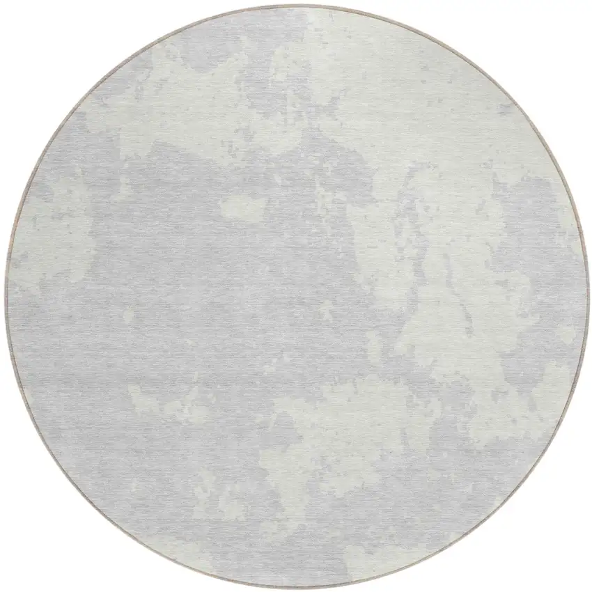8' Silver And Gray Round Abstract Washable Indoor Outdoor Area Rug Photo 2
