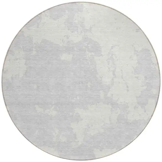 8' Silver And Gray Round Abstract Washable Indoor Outdoor Area Rug Photo 4