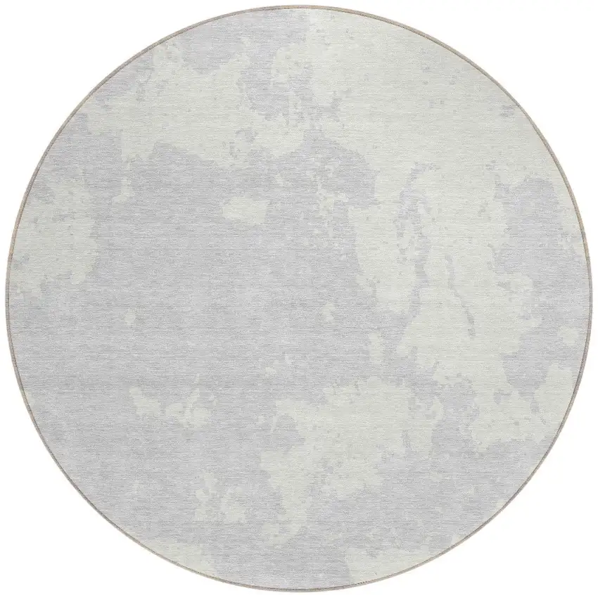 8' Silver And Gray Round Abstract Washable Indoor Outdoor Area Rug Photo 4