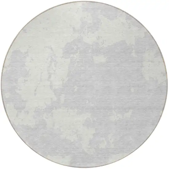 8' Silver And Gray Round Abstract Washable Indoor Outdoor Area Rug Photo 5