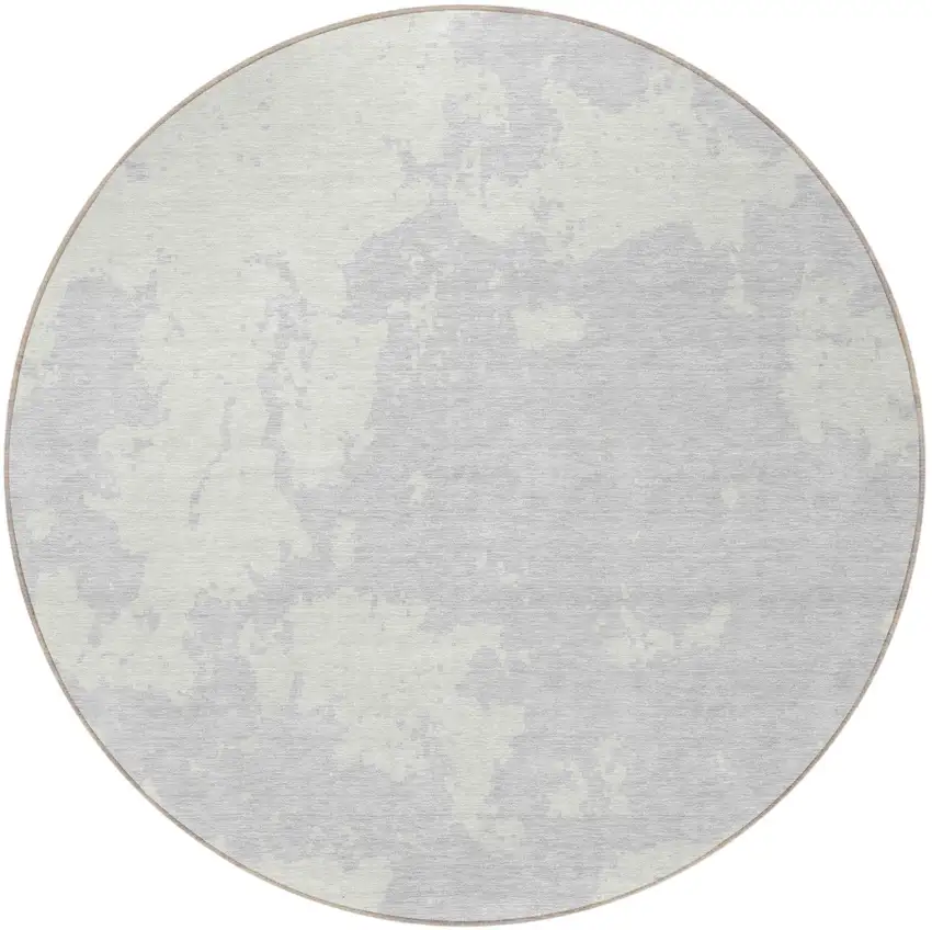 8' Silver And Gray Round Abstract Washable Indoor Outdoor Area Rug Photo 5