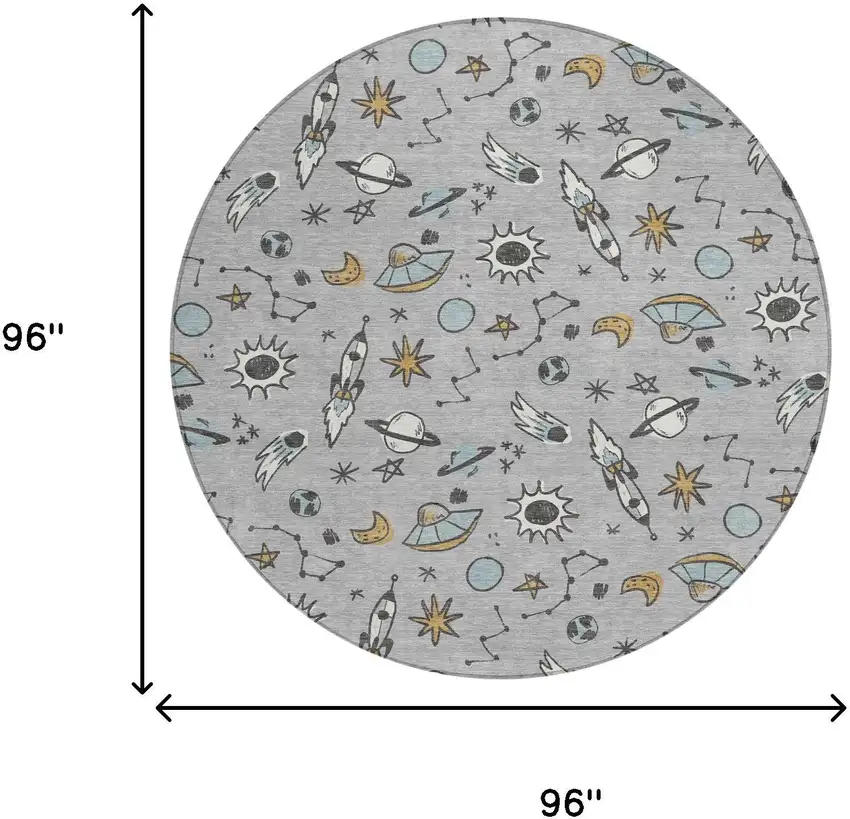 8' Silver And Gray Round Animal Print Washable Indoor Outdoor Area Rug Photo 6