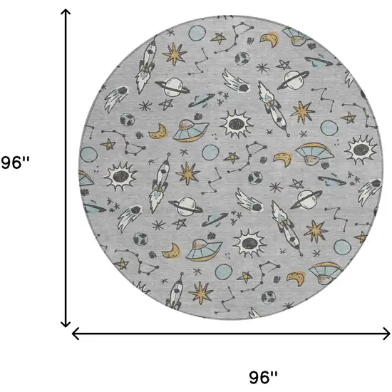 8' Silver And Gray Round Animal Print Washable Indoor Outdoor Area Rug Photo 6