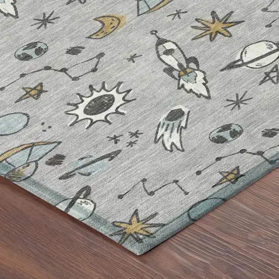 8' Silver And Gray Round Animal Print Washable Indoor Outdoor Area Rug Photo 4