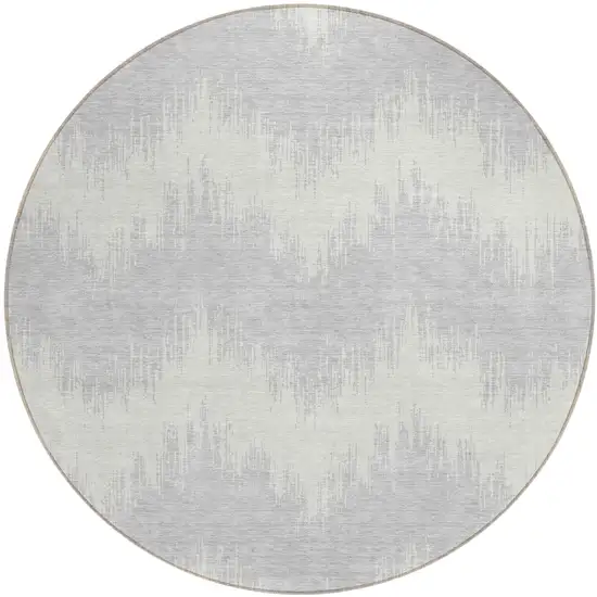 8' Silver And Gray Round Chevron Washable Indoor Outdoor Area Rug Photo 2