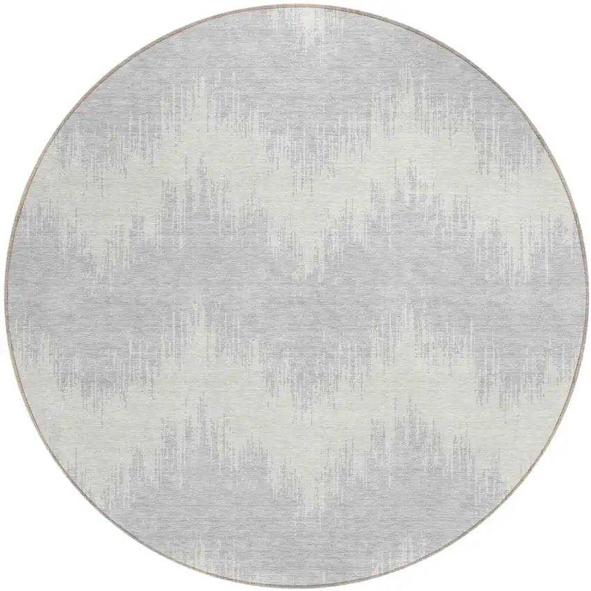 8' Silver And Gray Round Chevron Washable Indoor Outdoor Area Rug Photo 2