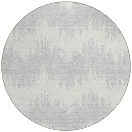 8' Silver And Gray Round Chevron Washable Indoor Outdoor Area Rug Photo 5