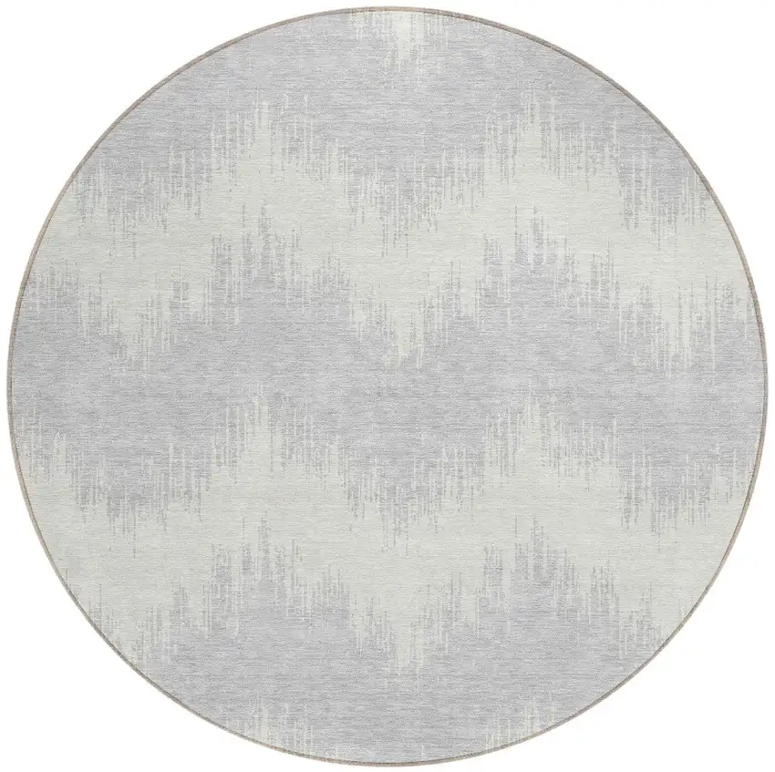 8' Silver And Gray Round Chevron Washable Indoor Outdoor Area Rug Photo 5