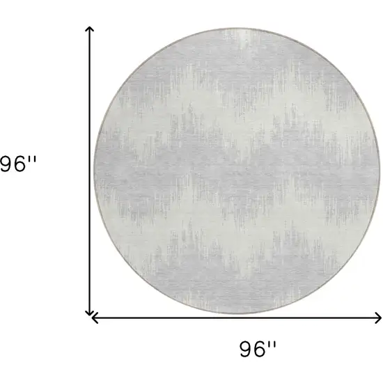 8' Silver And Gray Round Chevron Washable Indoor Outdoor Area Rug Photo 3