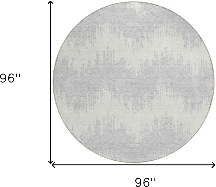 8' Silver And Gray Round Chevron Washable Indoor Outdoor Area Rug Photo 3