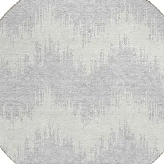 8' Silver And Gray Round Chevron Washable Indoor Outdoor Area Rug Photo 4