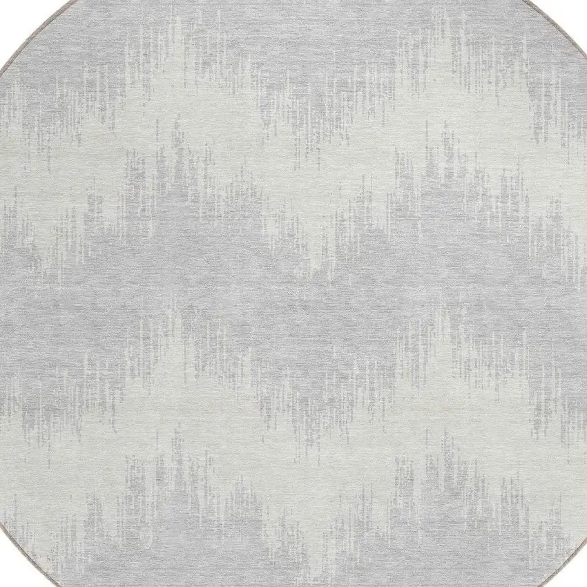 8' Silver And Gray Round Chevron Washable Indoor Outdoor Area Rug Photo 4