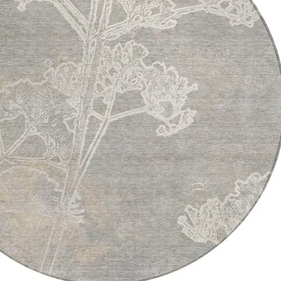 8' Silver And Gray Round Floral Washable Indoor Outdoor Area Rug Photo 7