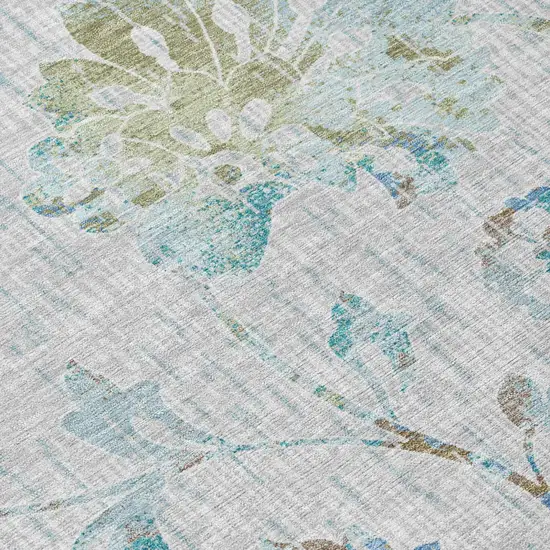 8' Silver And Gray Round Floral Washable Indoor Outdoor Area Rug Photo 5