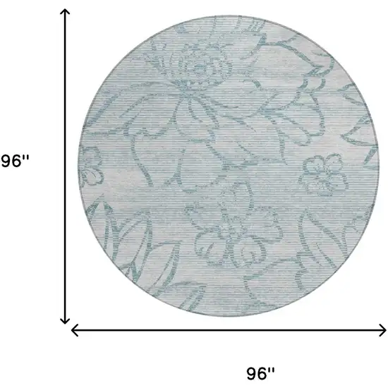 8' Silver And Gray Round Floral Washable Indoor Outdoor Area Rug Photo 5