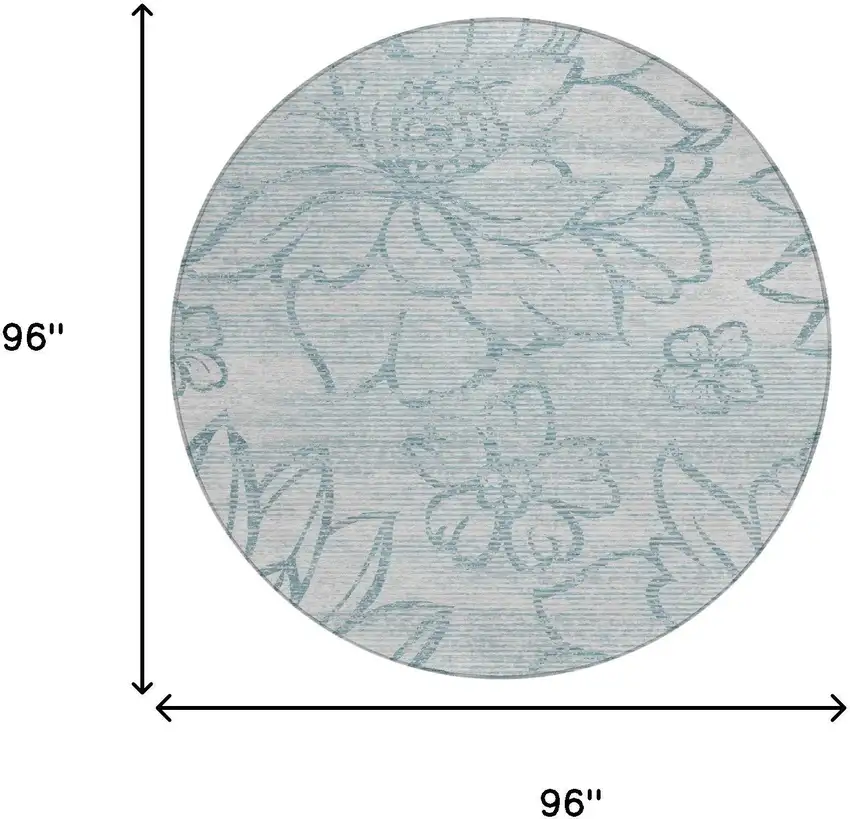 8' Silver And Gray Round Floral Washable Indoor Outdoor Area Rug Photo 5