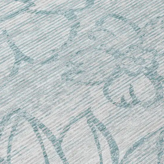 8' Silver And Gray Round Floral Washable Indoor Outdoor Area Rug Photo 4