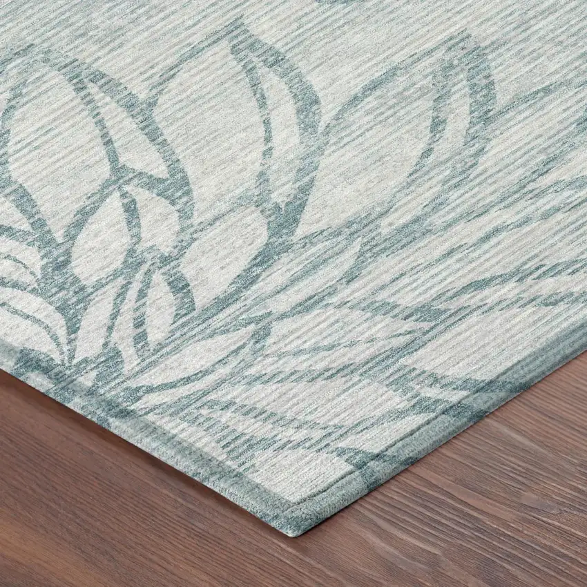 8' Silver And Gray Round Floral Washable Indoor Outdoor Area Rug Photo 3