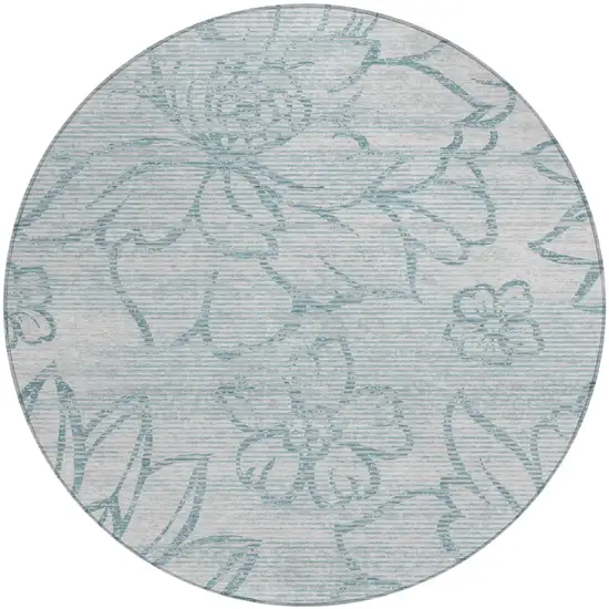 8' Silver And Gray Round Floral Washable Indoor Outdoor Area Rug Photo 2