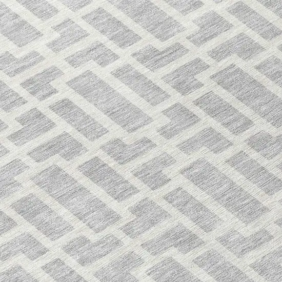 8' Silver And Gray Round Geometric Washable Indoor Outdoor Area Rug Photo 8
