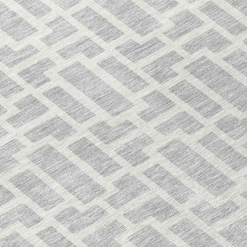 8' Silver And Gray Round Geometric Washable Indoor Outdoor Area Rug Photo 8