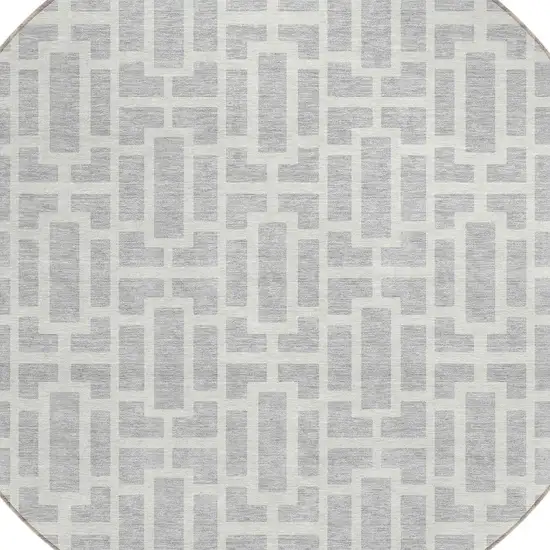 8' Silver And Gray Round Geometric Washable Indoor Outdoor Area Rug Photo 4