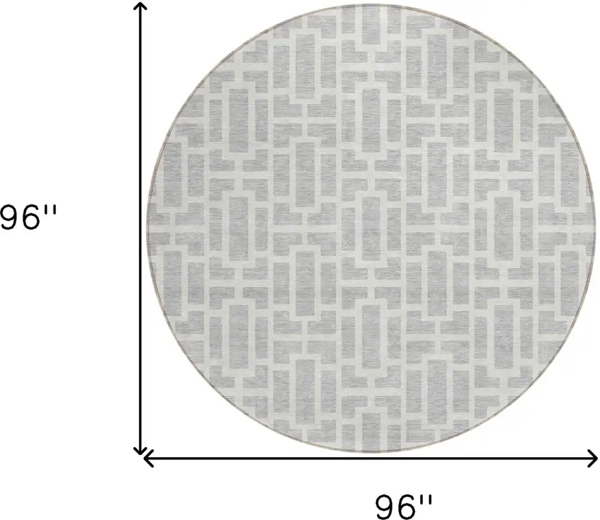 8' Silver And Gray Round Geometric Washable Indoor Outdoor Area Rug Photo 3