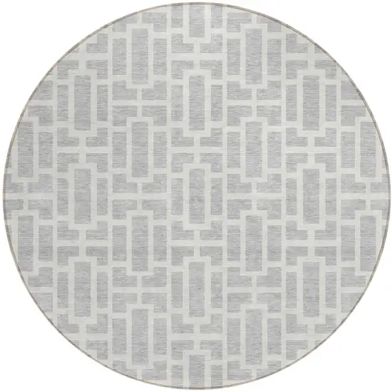 8' Silver And Gray Round Geometric Washable Indoor Outdoor Area Rug Photo 2