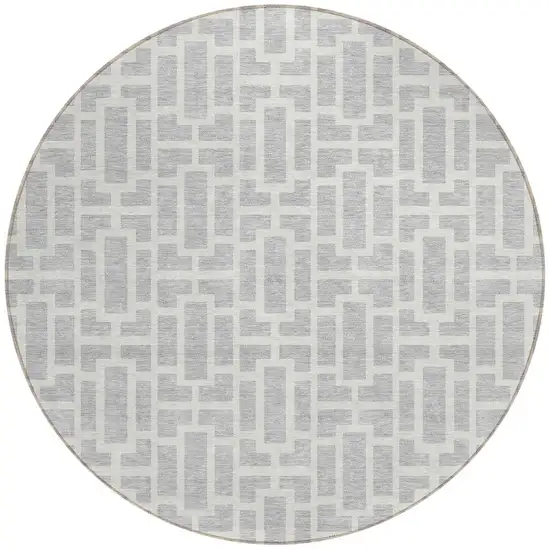 8' Silver And Gray Round Geometric Washable Indoor Outdoor Area Rug Photo 5