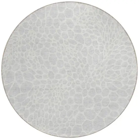 8' Silver And Gray Round Geometric Washable Indoor Outdoor Area Rug Photo 4