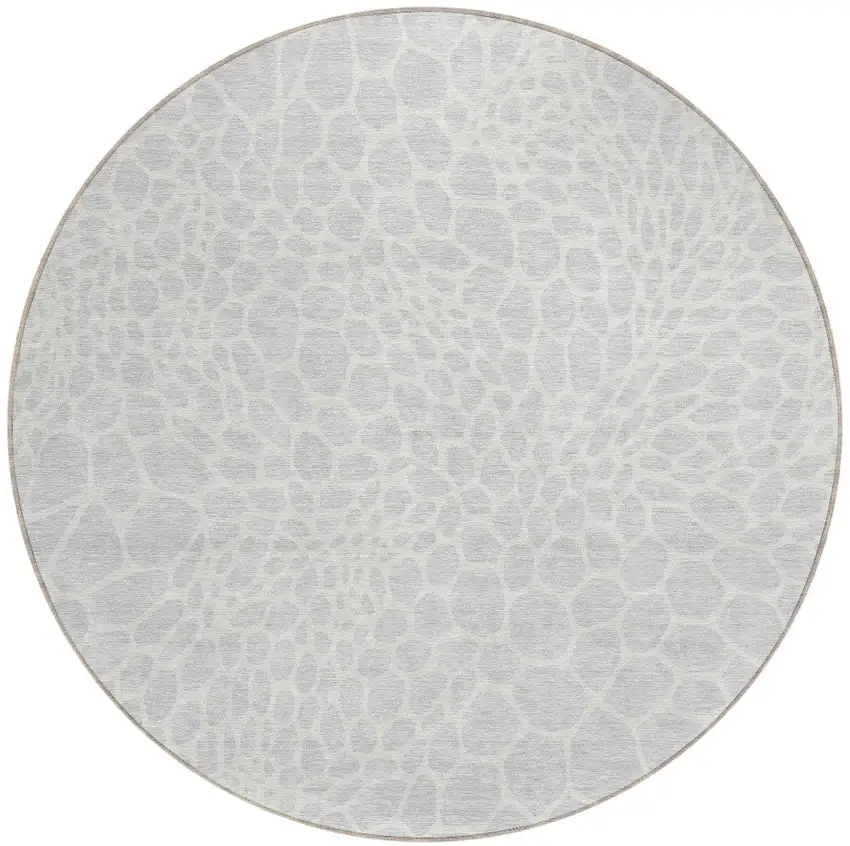 8' Silver And Gray Round Geometric Washable Indoor Outdoor Area Rug Photo 4
