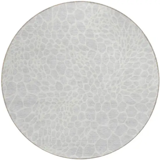 8' Silver And Gray Round Geometric Washable Indoor Outdoor Area Rug Photo 2