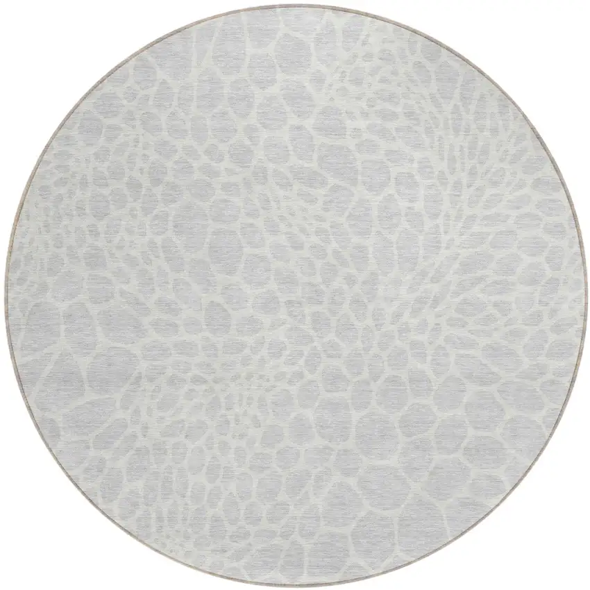 8' Silver And Gray Round Geometric Washable Indoor Outdoor Area Rug Photo 2