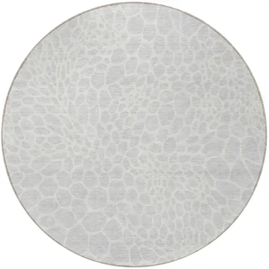 8' Silver And Gray Round Geometric Washable Indoor Outdoor Area Rug Photo 5
